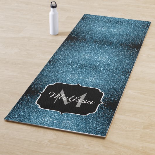 Baby lichtblauwe faux glitter sparter Monogram Yogamat (In situ)