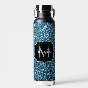 Baby lichtblauwe nepschittertjes glinster Monogram Waterfles