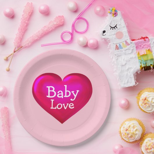 Baby Liefde Heet Roze Hart Papieren Bordje (Feest)