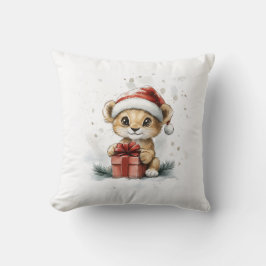 Baby Lion in Santa Hat met cadeau Wintervakantie Kussen