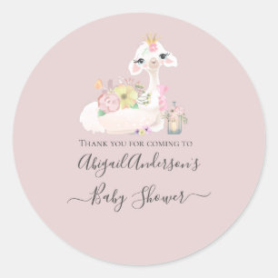 Baby Llama met witte en roze bloemen Schattig Ronde Sticker