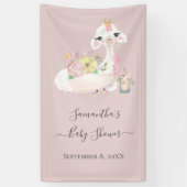 Baby Llama Wit en Roze Bloemen Baby shower Spandoek (Verticaal)
