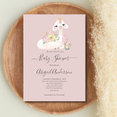 Baby Llama Wit Roze Bloemen Baby shower Kaart
