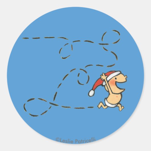 Baby loopt op kerstochtend ronde sticker (Voorkant)