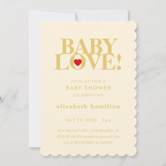 BABY LOVE! Bold Cream Gold Baby Shower Invitation (Devant)