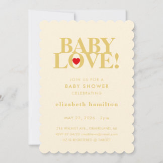 BABY LOVE! Bold Cream Gold Baby Shower Invitation Kaart
