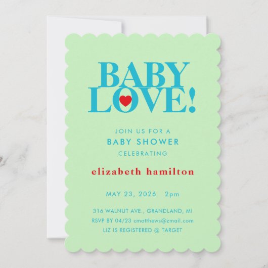 BABY LOVE! Bold Green Blue Baby Shower Invitation (Devant)