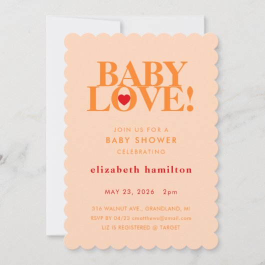 BABY LOVE! Bold Orange Baby Shower Invitation (Devant)