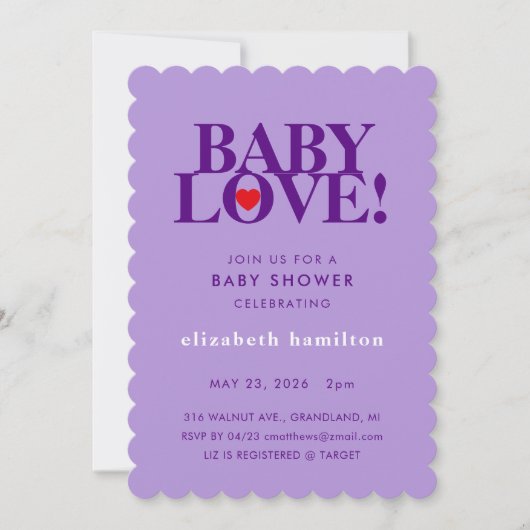 BABY LOVE! Bold Purple Baby Shower Invitation (Devant)