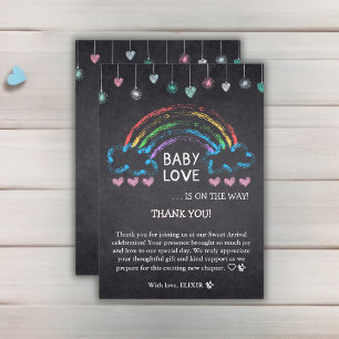 Baby Love Chalkboard Hearts & Rainbow Baby shower Bedankkaart