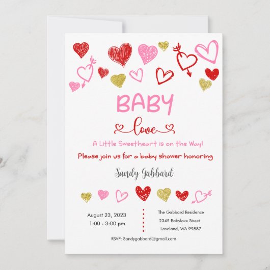 Baby Love Invitation, Baby shower Invitation Kaart (Voorkant)