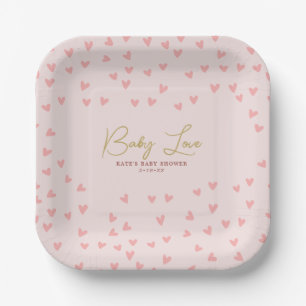 Baby Love Pink Hearts Girl Baby shower Papieren Bordje