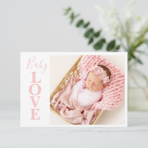 Baby Love Pink Typography Foto Birth Announounding