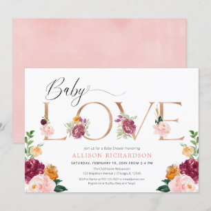Baby Love roos Gold Bourgogne Blush Meisje Douche Kaart