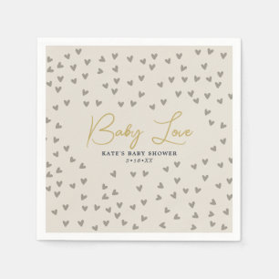 Baby Love Taupe Hearts Gender Neutral Baby shower Servet