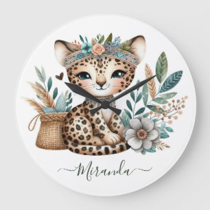 Baby Luipaard Wilde Jungle Safari Boho Kinderkamer Grote Klok