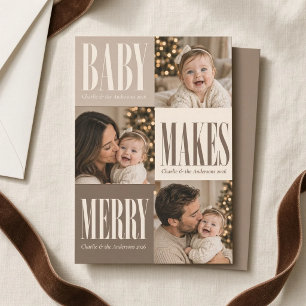 Baby Maakt Kerstmis Neutrale Drie Foto Kerstkaart 