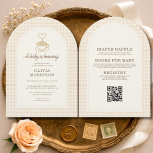 Baby maakt koffie QR Code Baby Shower Uitnodiging