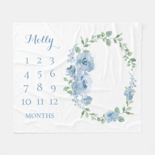 Baby Maanden Blauw Bloemstuk Met Monogram Fleece Deken