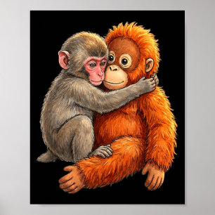 Baby makaak omhelst knuffel aapje poster