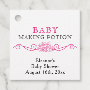 Baby Making Potion Modern Roze Zwart Mini Fles Bedankjes Labels