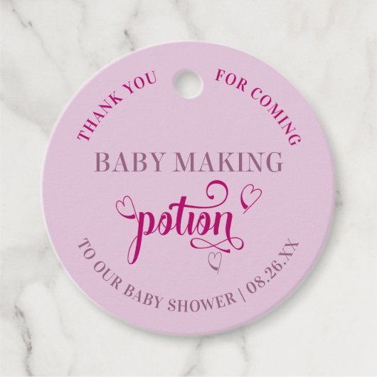 Baby Making Potion Roze Hart Typografie Dank u Bedankjes Labels (Voorkant)