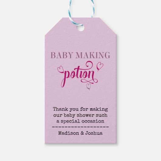 Baby Making Potion Roze Typografie Baby shower Cadeaulabel (Voorkant)