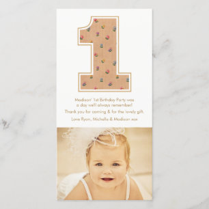 Baby Meisje 1e Verjaardag Dank u PhotoCard Bedankkaart