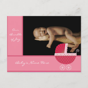 Baby Meisje Aankondiging - Roze Baby Buggy