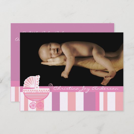 Baby Meisje Aankondiging - Roze Baby Buggy (Voorkant / Achterkant)