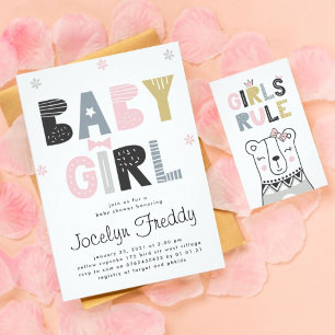 Baby meisje   Baby shower "Girls Rule" Neutrale kl Kaart