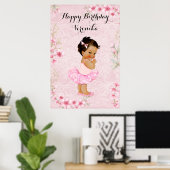 Baby Meisje Ballerina Roze Bloemen Poster (Thuiskantoor)