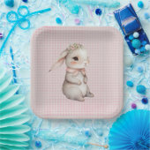 Baby Meisje Boho Bunny Op Gingham Papieren Bordje (Feest)