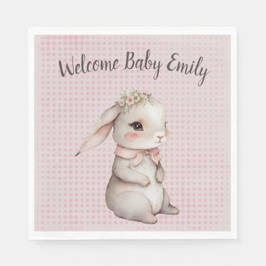 Baby Meisje Boho Bunny Op Gingham Servet (Voorkant)