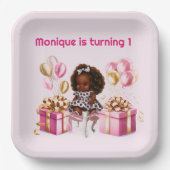 Baby Meisje Bruine Huid 1e Verjaardagsfeest Papieren Bordje (Voorkant)
