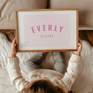 Baby Meisje Custom Naam Print Roze Kwekerij Wall A