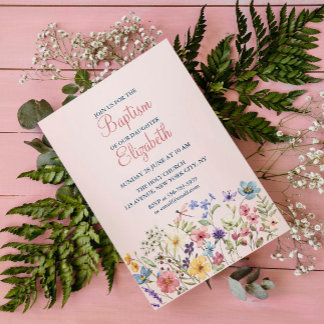 Baby Meisje Dopen Waterverf Bloemenuitnodiging Kaart