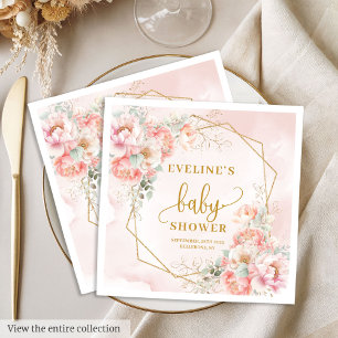 Baby Meisje Douche blos roze gouden glitter servet
