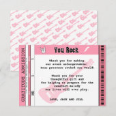 BABY MEISJE DOUCHE CONCERT TICKET BEDANKT (Voorkant / Achterkant)