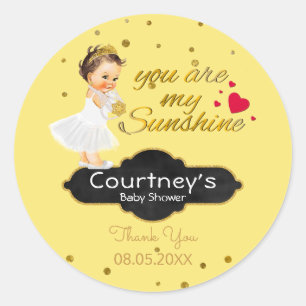 Baby meisje douche dank u   Prinses Douche Favor Ronde Sticker