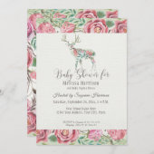 Baby Meisje Douche Elegante Bloemen Roos Deer Antl Kaart (Voorkant / Achterkant)