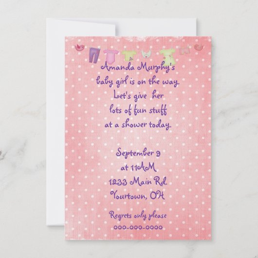 Baby Meisje Douche-pop op quilt design Kaart (Achterkant)