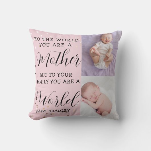 Baby meisje Eerste jaar Foto Collage Keepsake roze Kussen (Voorkant)