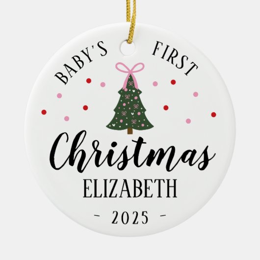 Baby meisje eerste kerst ornament roze & groen (Voorkant)
