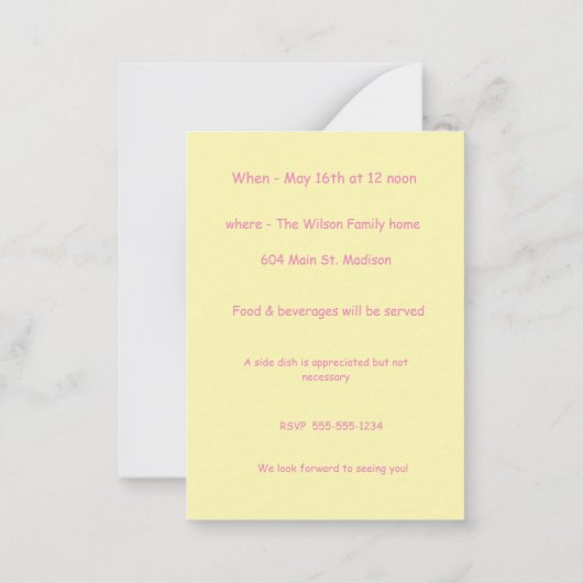 Baby meisje eerste verjaardag uitnodiging (Achterkant)