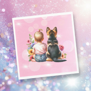 Baby meisje en haar puppy   Baby Shower Servet