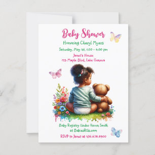 Baby Meisje en haar Teddy Beer   Baby shower voor  Briefkaart