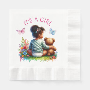 Baby Meisje en haar Teddy Beer Het is een meisje Servet