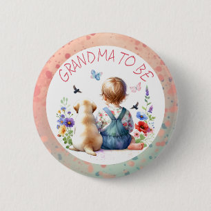 Baby Meisje en Puppy Baby shower Oma om te zijn Ronde Button 5,7 Cm