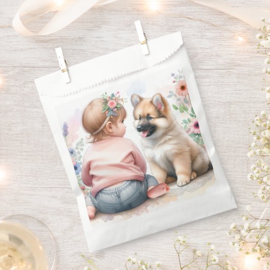 Baby Meisje en Puppy Roze Baby shower Bedankzakje (Geknipt)